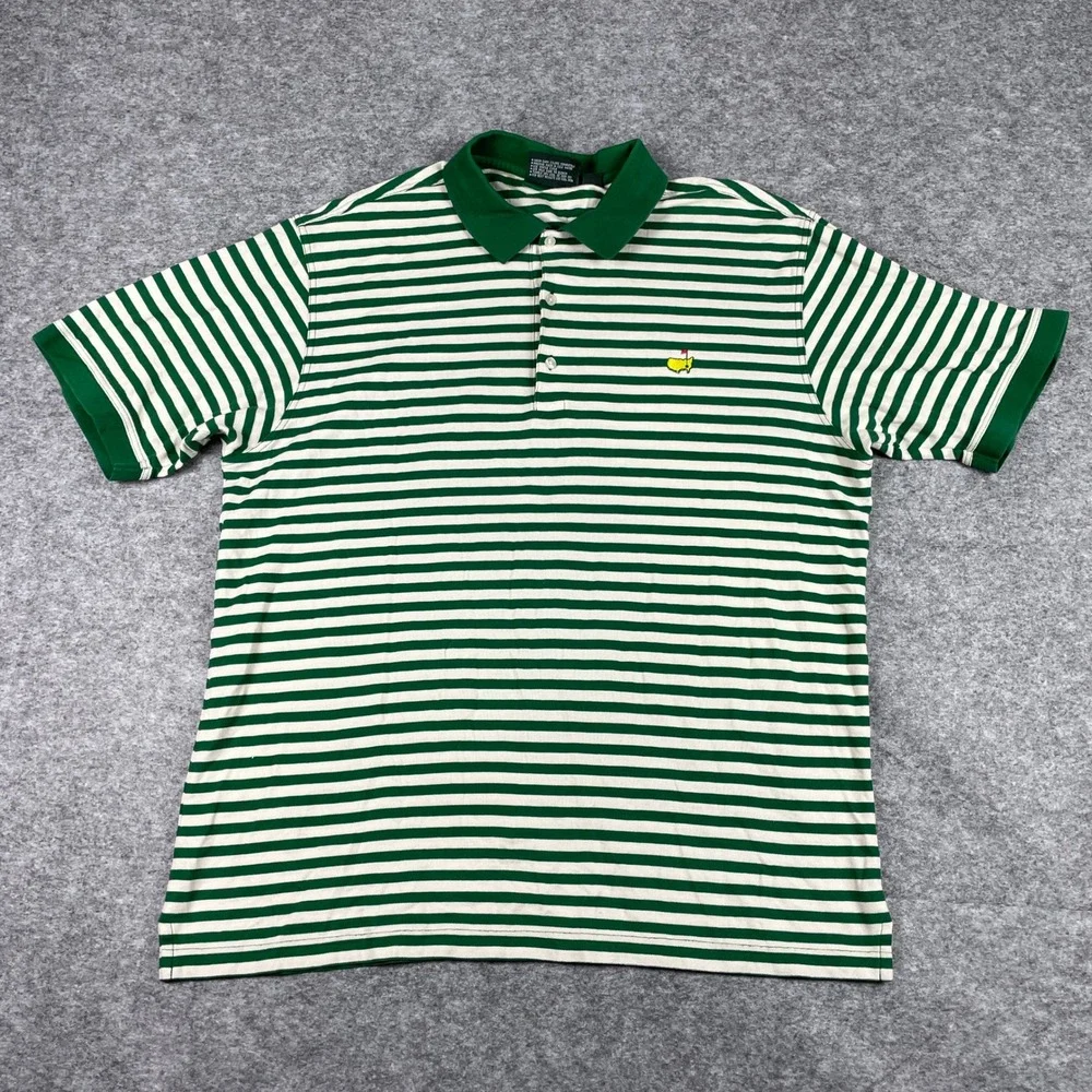 Masters Collection Polo Shirt Mens XL Green White Striped Pima Cotton Pique